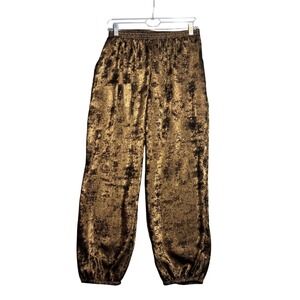 SELF CONTRAST Metallic Gold Jogger Balloon Leg Ankle Pants Size S‎ Pull On NEW